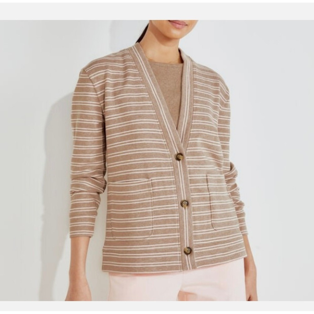 Haven‎ Well Within French Terry Striped Knit Button Cardigan Cotton Cottagecore